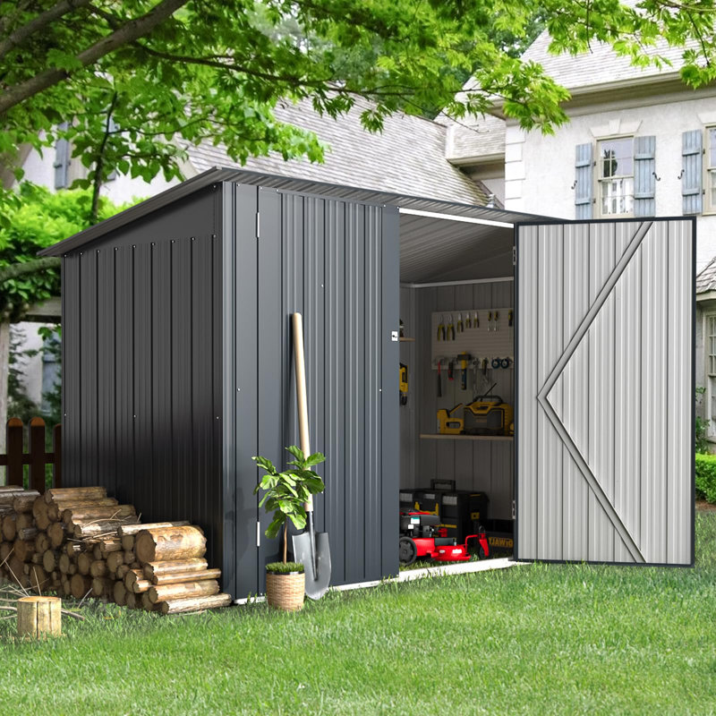 O&J チャコールグレーS AECOJOY 7 ft. W x 3 ft. D Metal Horizontal Storage Shed & Reviews